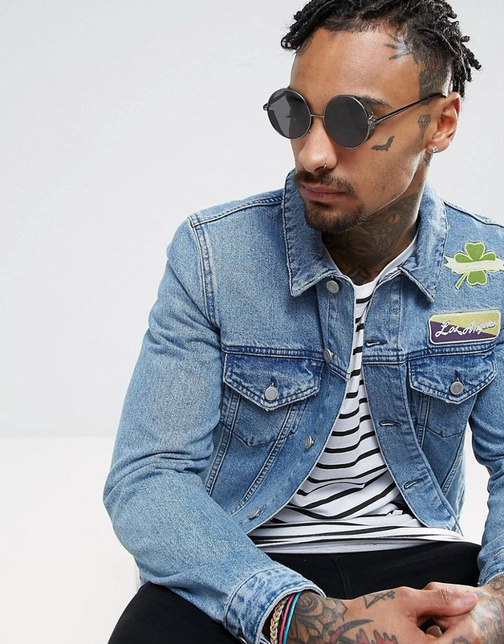 Asos Round Sunglasses In Gunmetal With Side Cap - Gray