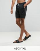 Asos Tall Swim Shorts In Black Mid Length - Black