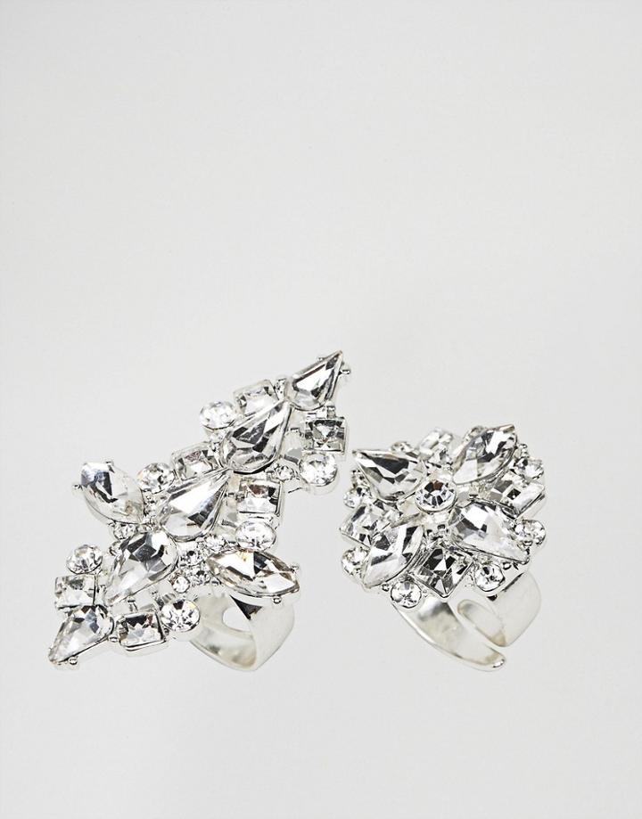 Lipsy Crystal Ring Set - Silver