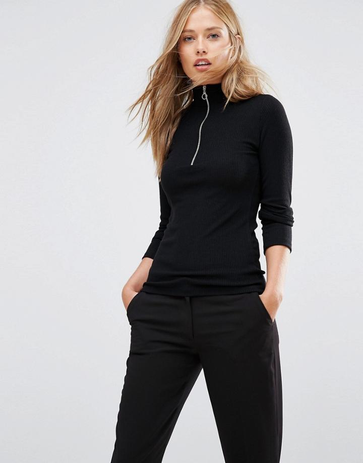 Vila Zip Front Sweater - White
