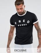 Fred Perry Crew Neck Embroidered T-shirt In Black - Black