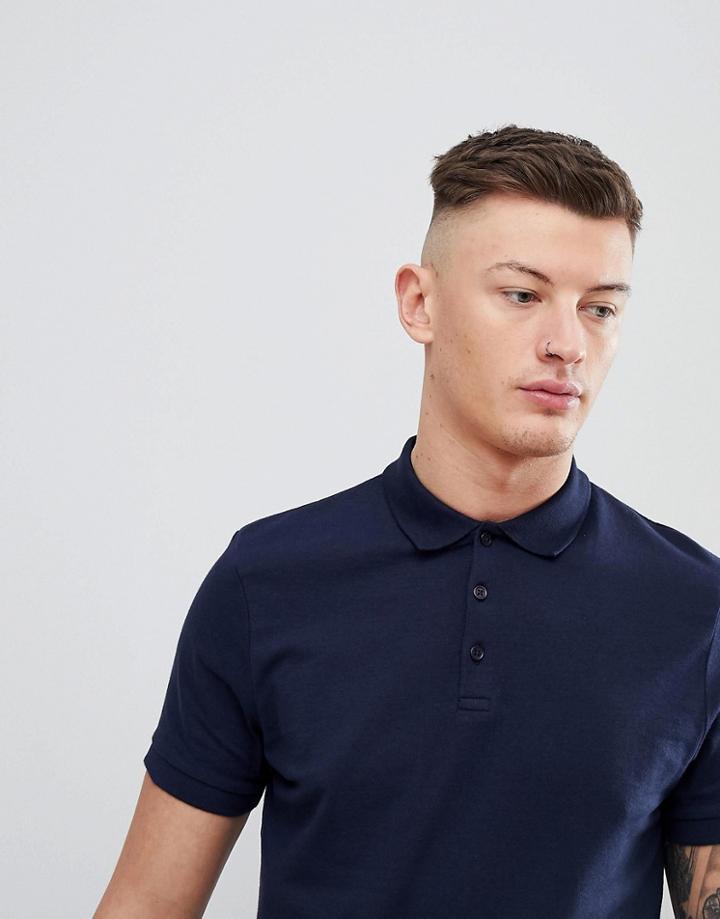 Asos Design Jersey Polo In Navy - Navy