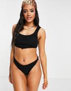 Asos Design Mix & Match Crinkle Twist Side High Leg Bikini Bottoms In Black