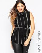 Asos Curve High Tunic With Open Back In Sequin Stripe - Multi