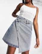 I Saw It First Denim Asymmetric Mini Skirt In Light Blue Wash-blues