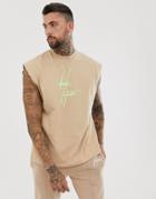 Asos Design Oversized Sleeveless T-shirt With Dark Future Logo - Brown