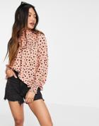 Glamorous High Neck Smock Blouse In Whimsy Floral-orange