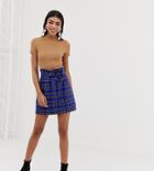 New Look Skirt With Paperbag Waist In Check-blue