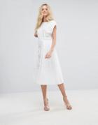 Asos Lace Insert Midi Dress With Pom Pom Trim - White