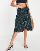 Ax Paris Ruffle Wrap Skirt In Green Ditsy Print-multi