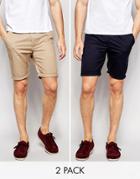 Asos Skinny Chino Shorts Mid Length In Navy/ Stone 2 Pack Save 17%