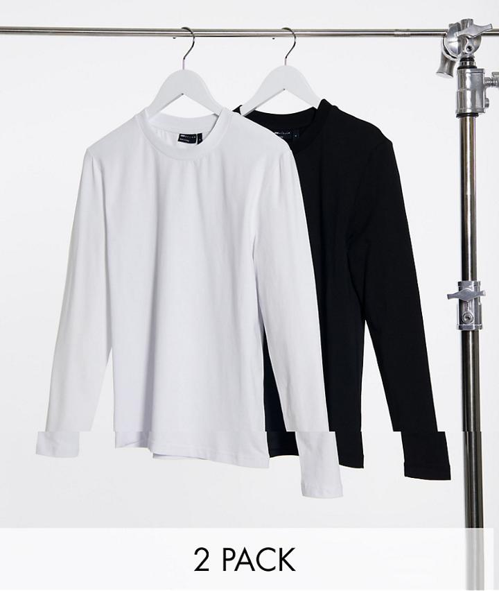 Asos Design 2 Pack Muscle Fit Long Sleeve T-shirt With Crew Neck-multi
