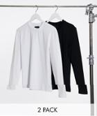 Asos Design 2 Pack Muscle Fit Long Sleeve T-shirt With Crew Neck-multi