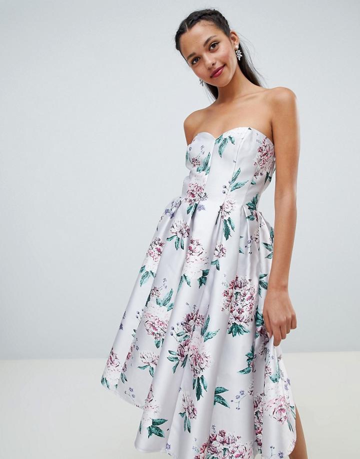 Chi Chi London Floral Printed Bandeau Midi Dress - Multi