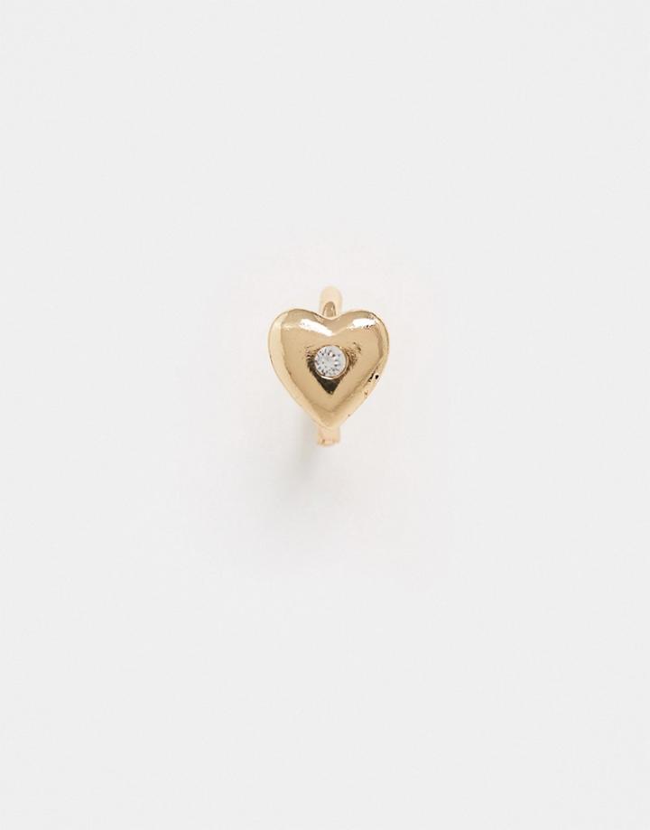 Asos Design Single Hoop Earring In Heart Design With Swarovski Crystal In Gold Tone