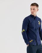 Selected Homme Regular Fit Shirt With Floral Embroidery In Navy - Navy