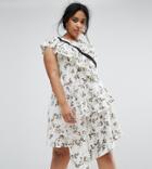 Asos Curve Tea Mini Dress With Hook & Eye In Mono Floral - Multi