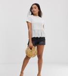 Asos Design Petite Smock Top With Broidery Hem - White