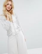 Aeryne Lace Up Front Blouse In Dot Print - Multi