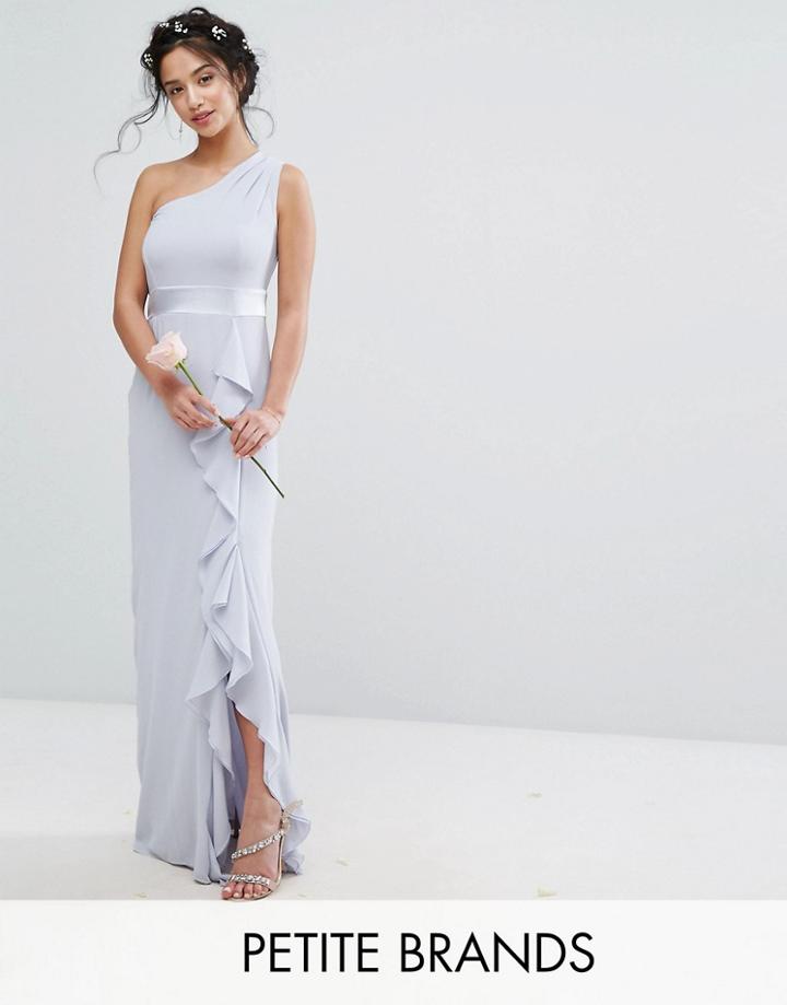 Tfnc Petite Wedding One Shoulder Maxi Dress With Frill Detail - Blue