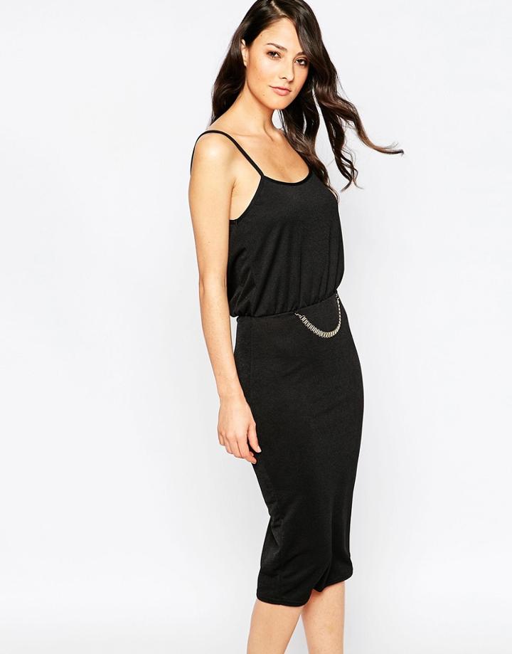 Rare Chain Detail Midi Dress - Black