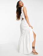 Asos Design Tie Back Maxi Dress With Pephem In Texture In White