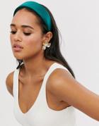 Asos Design Satin Padded Headband And Floral Pearl Earrings Set - Multi