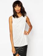 Minimum High Neck Pu Top - White Gray Melange