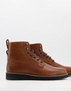 Asos Design Lace Up Boots In Tan Leather On Wedge Sole-brown