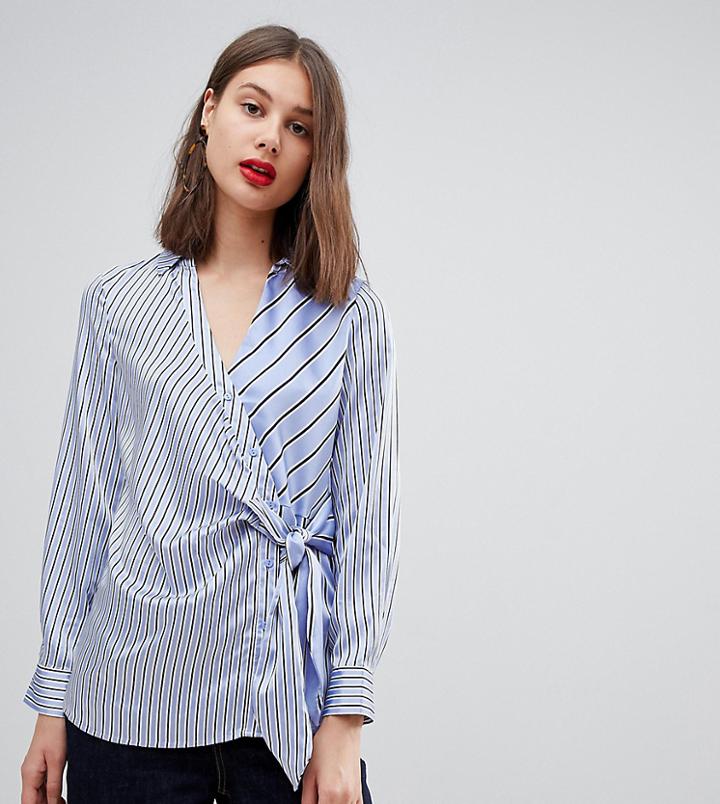 Warehouse Striped Tie Front Satin Blouse - Multi