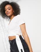 Asos Design Wrap Top With Short Sleeve In White