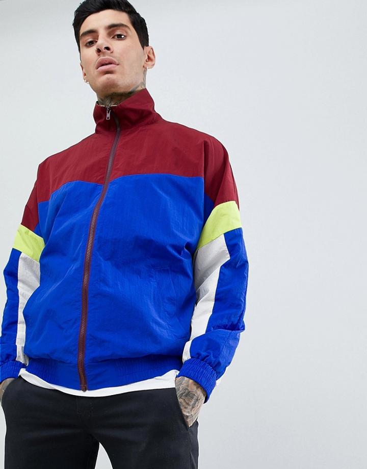 Asos Windbreaker Track Jacket In Color Block Navy - Red