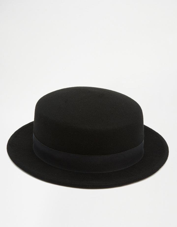 Asos Flat Top Hat With Narrow Brim - Black