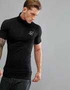 Siksilk Compression T-shirt In Black With Half Zip - Black