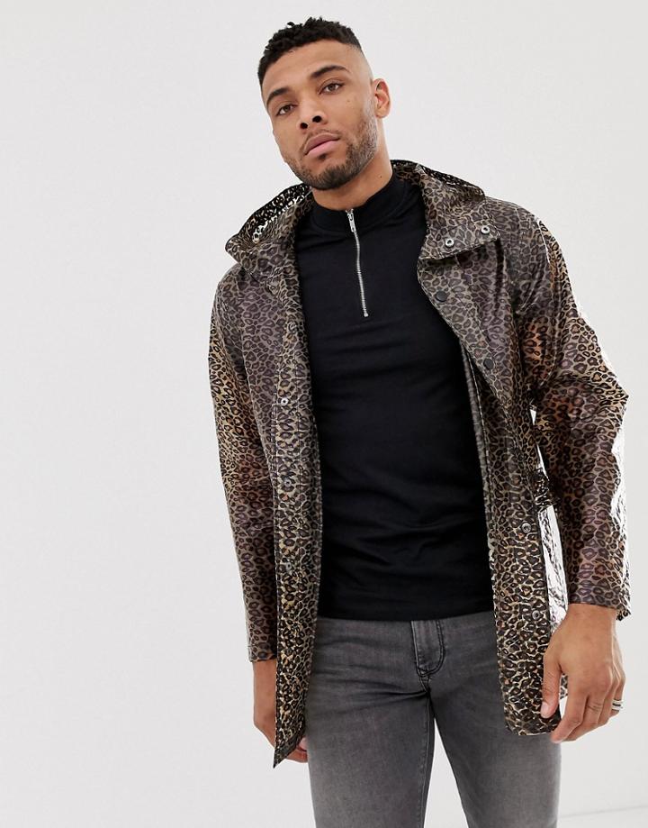 Asos Design Transparent Leopard Print Zip Through Jacket - Brown