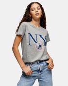 Topshop New York T-shirt In Gray-brown