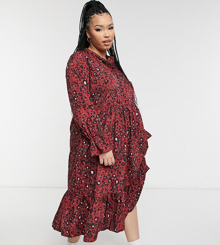 Vero Moda Curve Midaxi Dress In Burgundy Animal Print-multi
