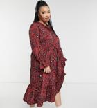 Vero Moda Curve Midaxi Dress In Burgundy Animal Print-multi