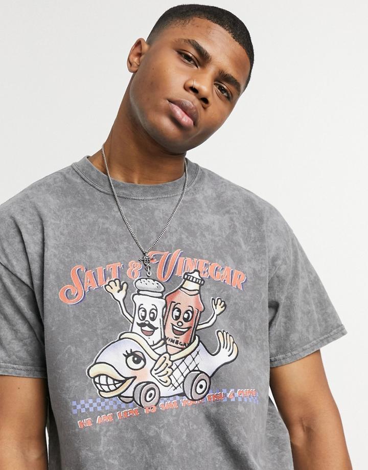 Vintage Supply T-shirt With Salt & Vinegar Print In Washed Gray-grey