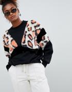 Bershka Fur Detail Sweat Top - Black