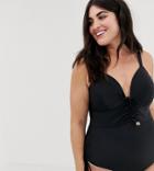 Lost Ink Plus Size Ruched Detail Swimsuit - Black