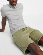 River Island Slim Fit Jersey Shorts In Khaki-green