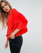 Asos Top With Double Ruffle Sleeve - Orange