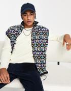 Asos Design Oversized Festival Fleece Vest Jacket In All Over Print-multi