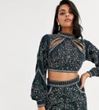 Asos Design Velvet Studded Top Two-piece With Cut Outs