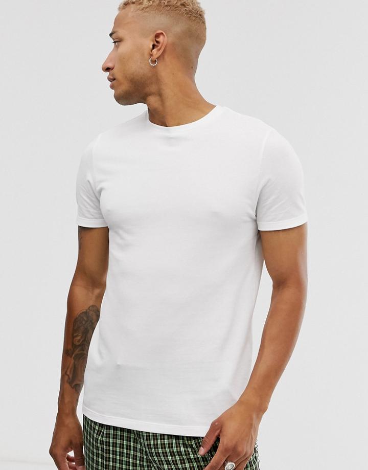 Asos Design Organic T-shirt With Crew Neck In Pique In White
