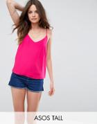 Asos Tall Woven Cami Top With Double Layer - Pink