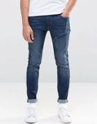 Jack & Jones Skinny Jeans In Mid Blue Wash - Black