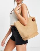 Truffle Collection Straw Tote Bag In Cream-brown