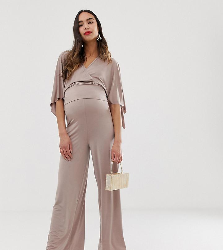 Blume Maternity Wide Leg Jersey Pants In Mauve Two-piece - Purple